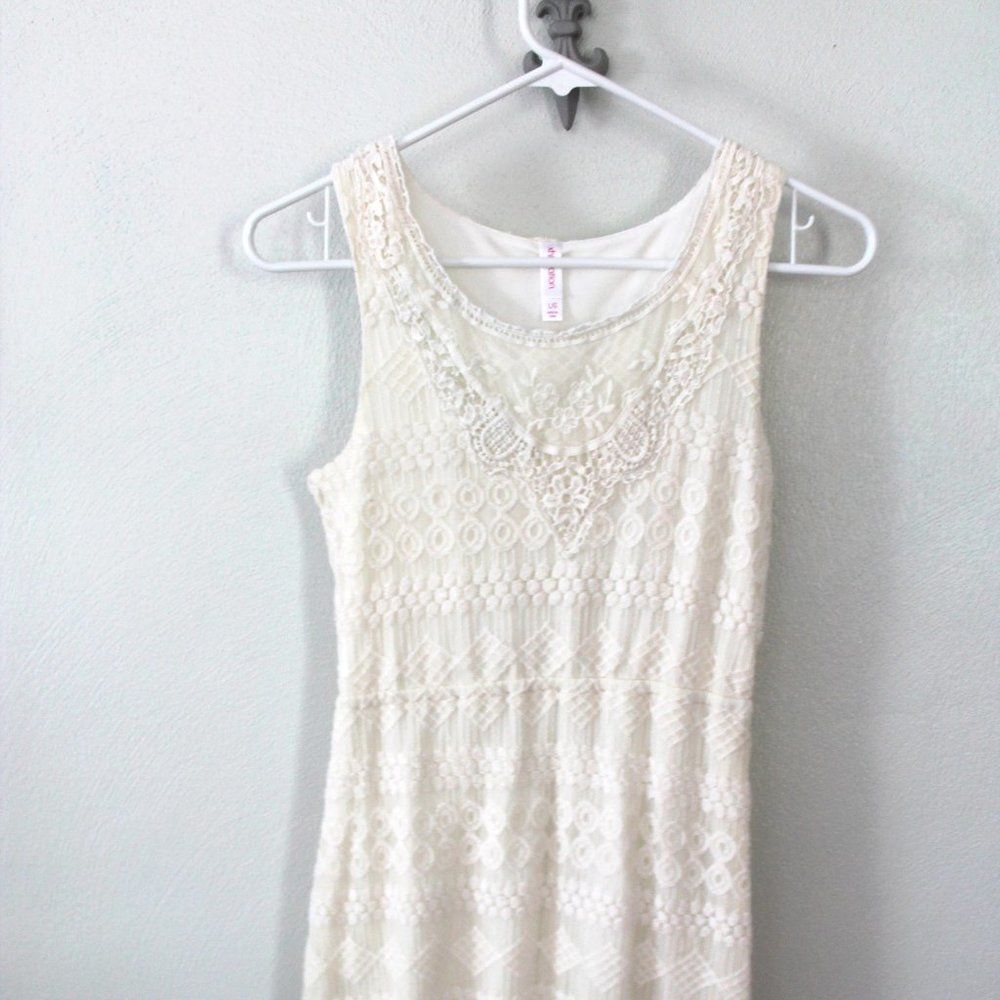 Exhilaration Ivory Sleeveless Dress w/ Lace Overlay Girl's Large Knee Length